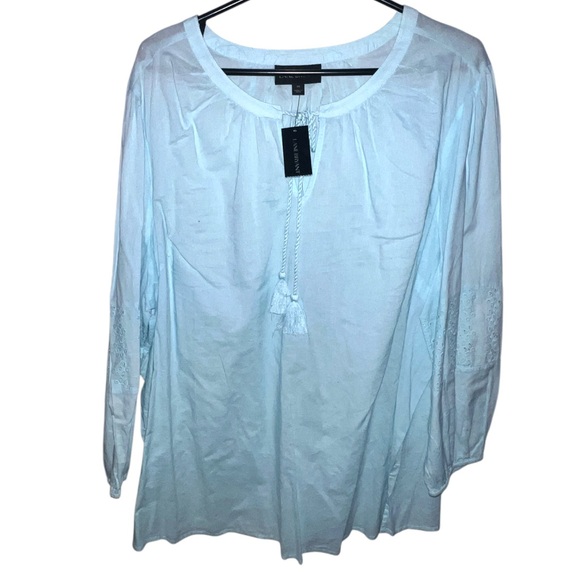 LANE BRYANT | NWT BLUE EYELET KEYHOLE NECK BLOUSE - Picture 1 of 9